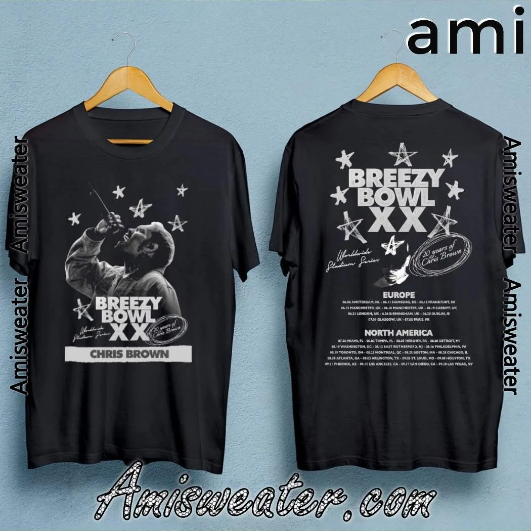 

20 Years of Chris Brown Breezy Bowl XX Worldwide Stadium Series T-shirt --- High-end Luxury Is for Both Men and Women Top Y2k