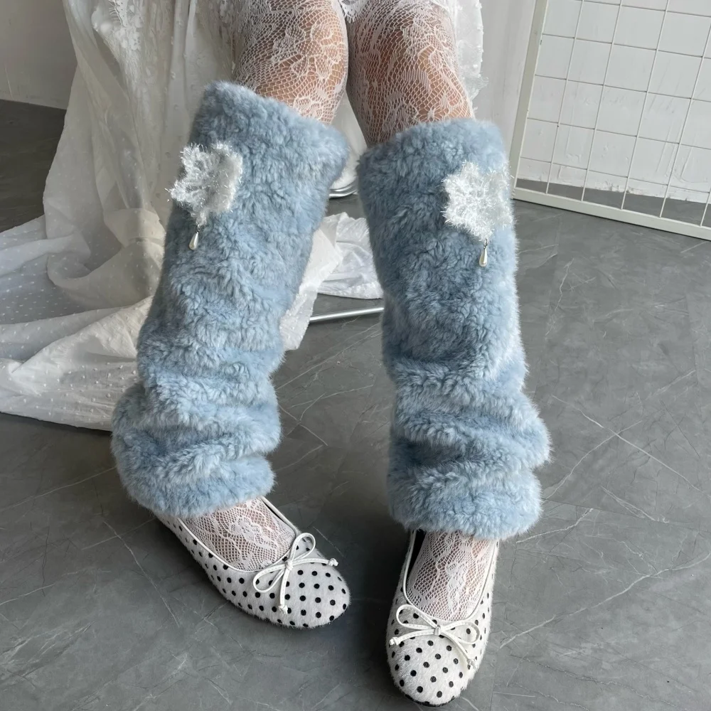 

Japanese handmade snowflake imitation wool Leg Warmers Winter Thickened Women Lolita Punk Harajuku Party cosplay Accessories