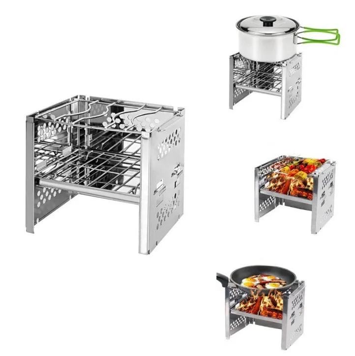 ARC KYLIN Wood Burning Camp Stove Folding Stainless Steel Grill Firewood Stove for Outdoor Survival Camping Cooking Picnic BBQ