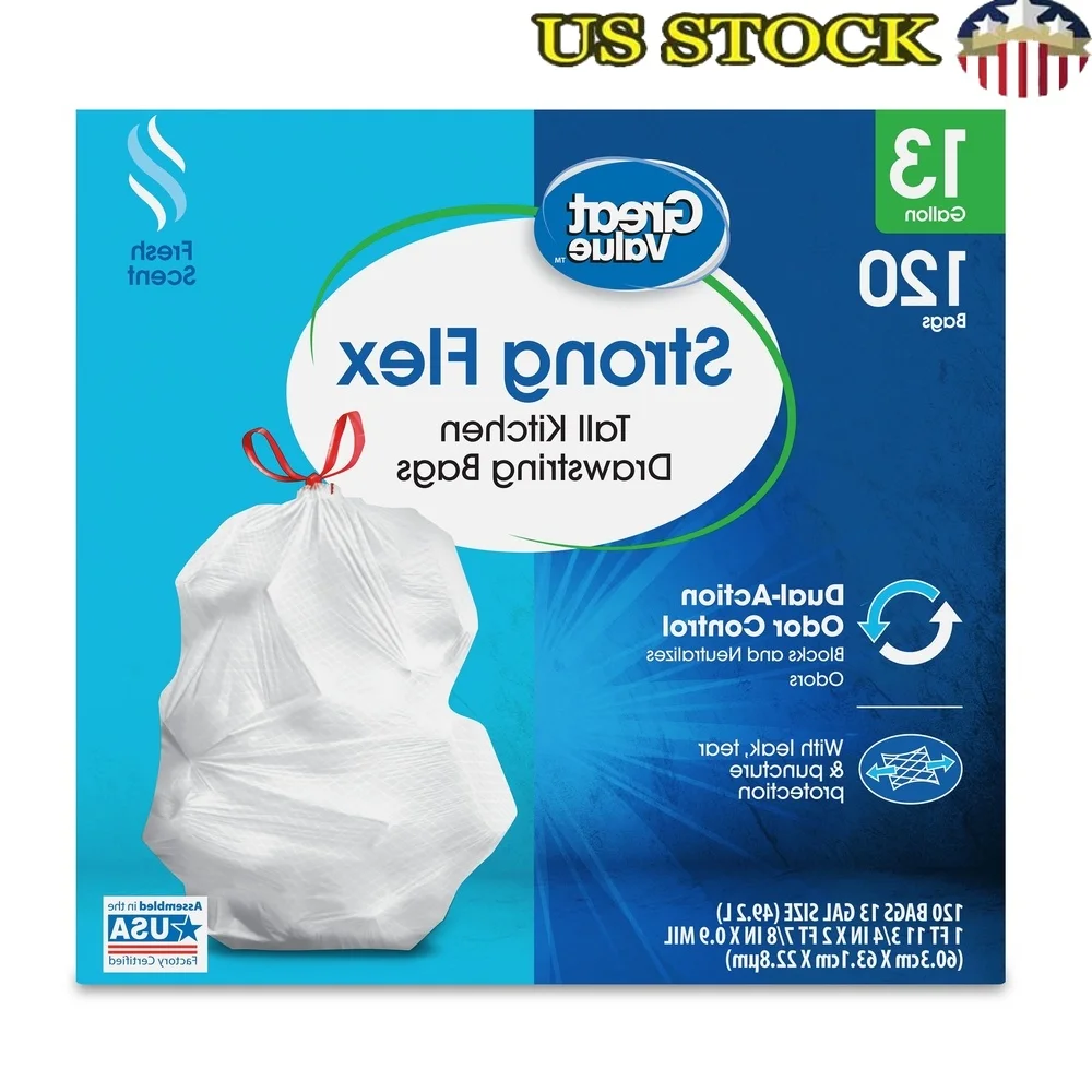 

Strong Flex 13 г кухонные мешки для мусора на шнурке, свежий аромат, контроль запаха, 120 шт., герметичные, устойчивые к разрыву вкладыши для мусорных корзин