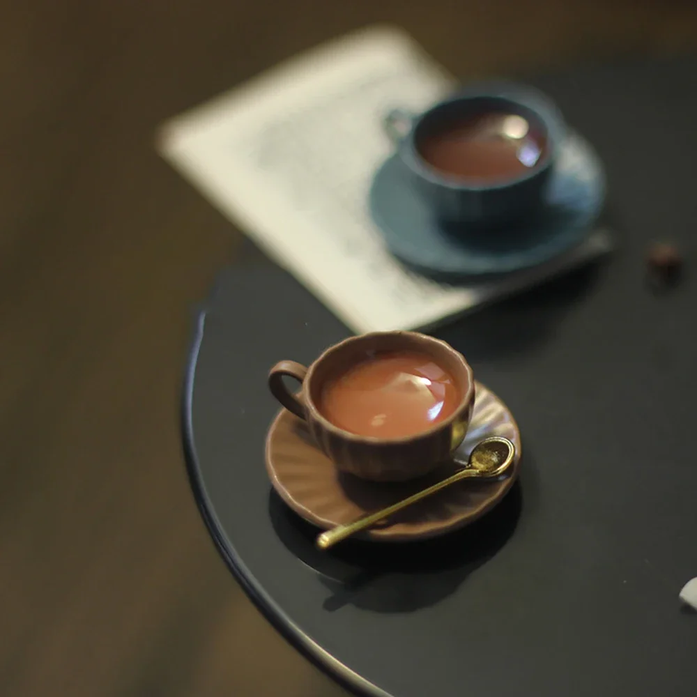1/12 Accessori per casa delle bambole in miniatura Tazza di caffè Piattino Cucchiaio Set Mini Tet Set Modello Giocattolo per la decorazione della casa delle bambole OB11 bjd