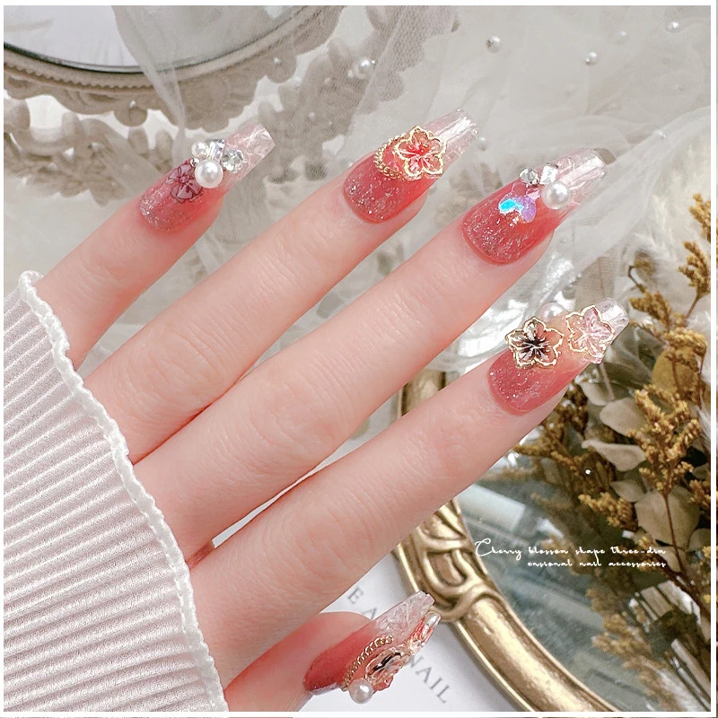 40pcs Resin Floral Nail Decoration Gold Edge Lucky Clock Colorful Flower Trend Nail 3D For DIY Manicure accessory