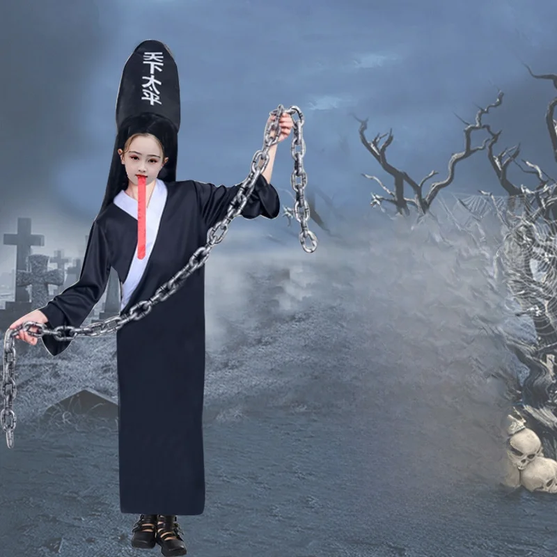 Halloween kostuum Par Bla en wit ongebruikelijke prestatiekleding Death God Qing Dynas Zombie Jingjing Terror Ghost Outfit