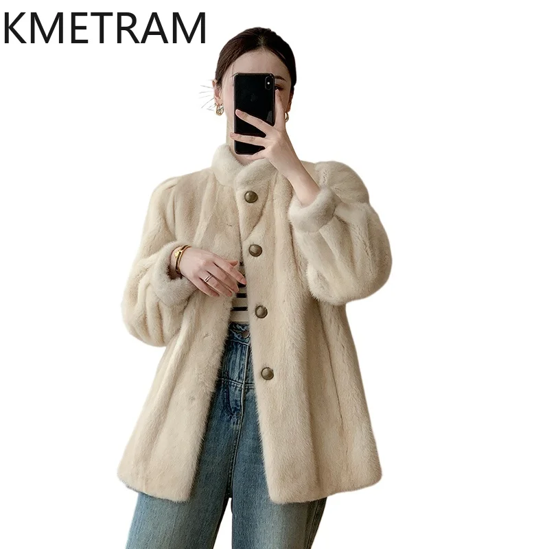 Natural Mink Fur Coat Women High Quality Stand Collar Fur Jacket Winter Luxury Clothes New Fashion Womens Jackets Fourrure 2024