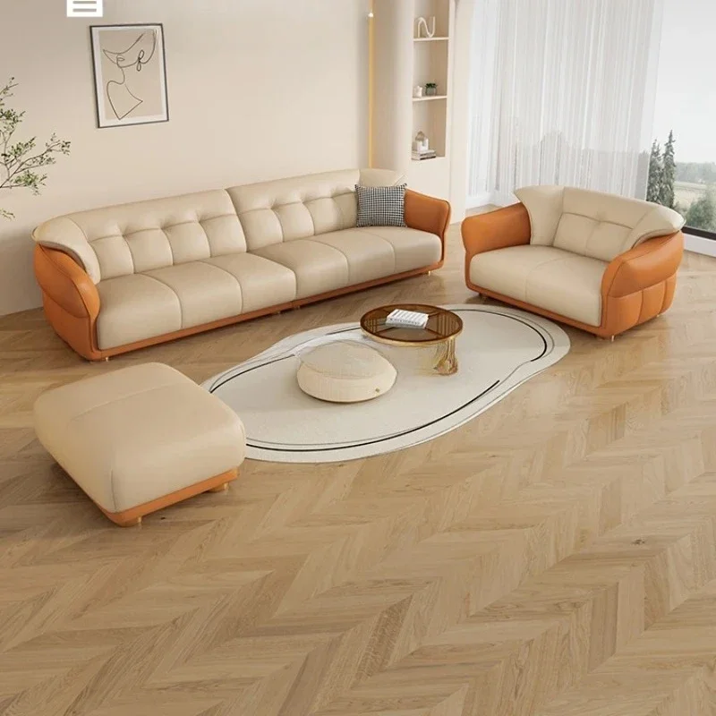 Head layer cowhide modern small apartment with three person straight piano keys