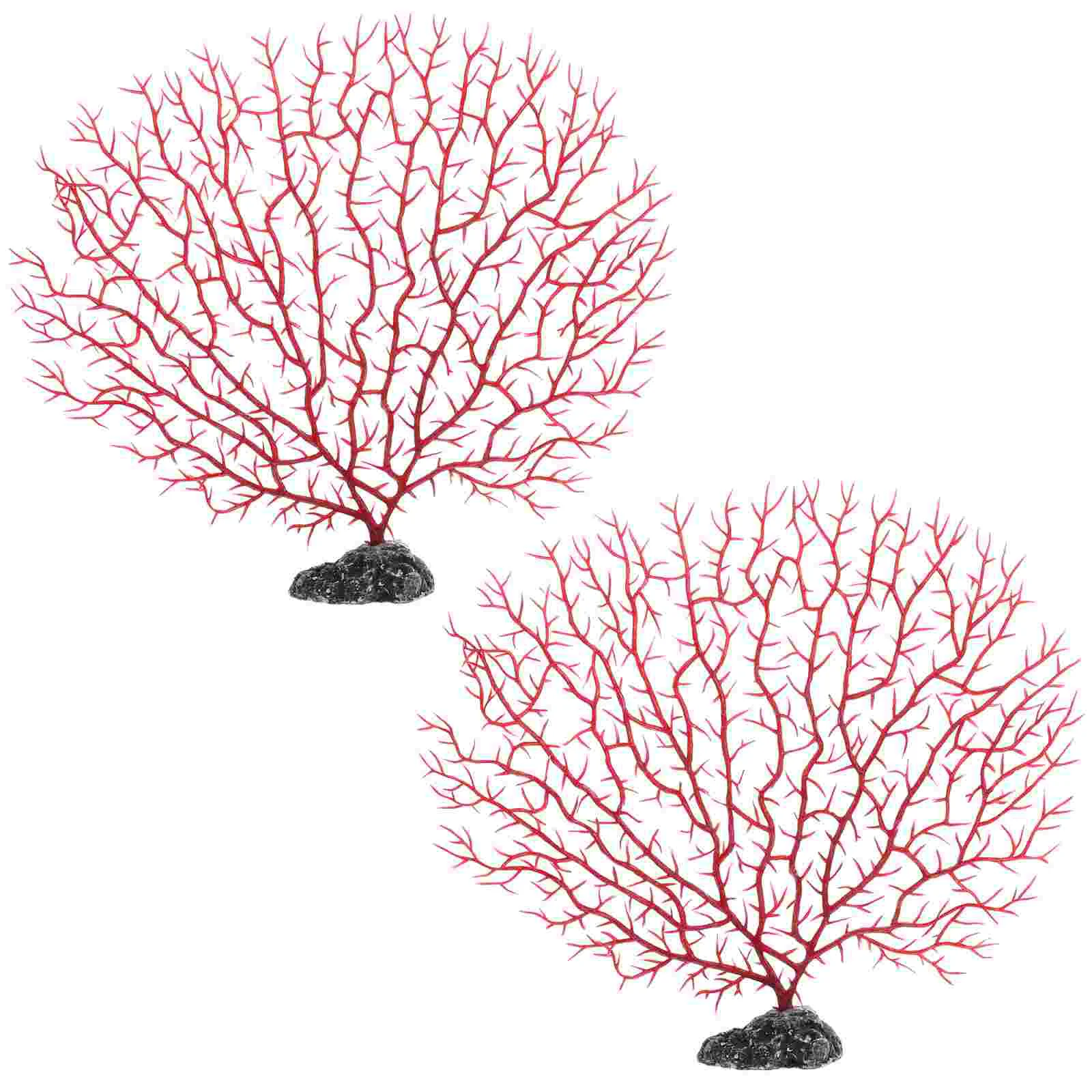 

2 Pcs Fish Tank Landscaping Iron Tree Fan Aquarium Water Plants Artificial False Coral