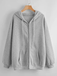 Loose Drawstring Hoodie For Women Autumn And Winter Velvet Thickened Long-sleeved Zip Sweatshirt