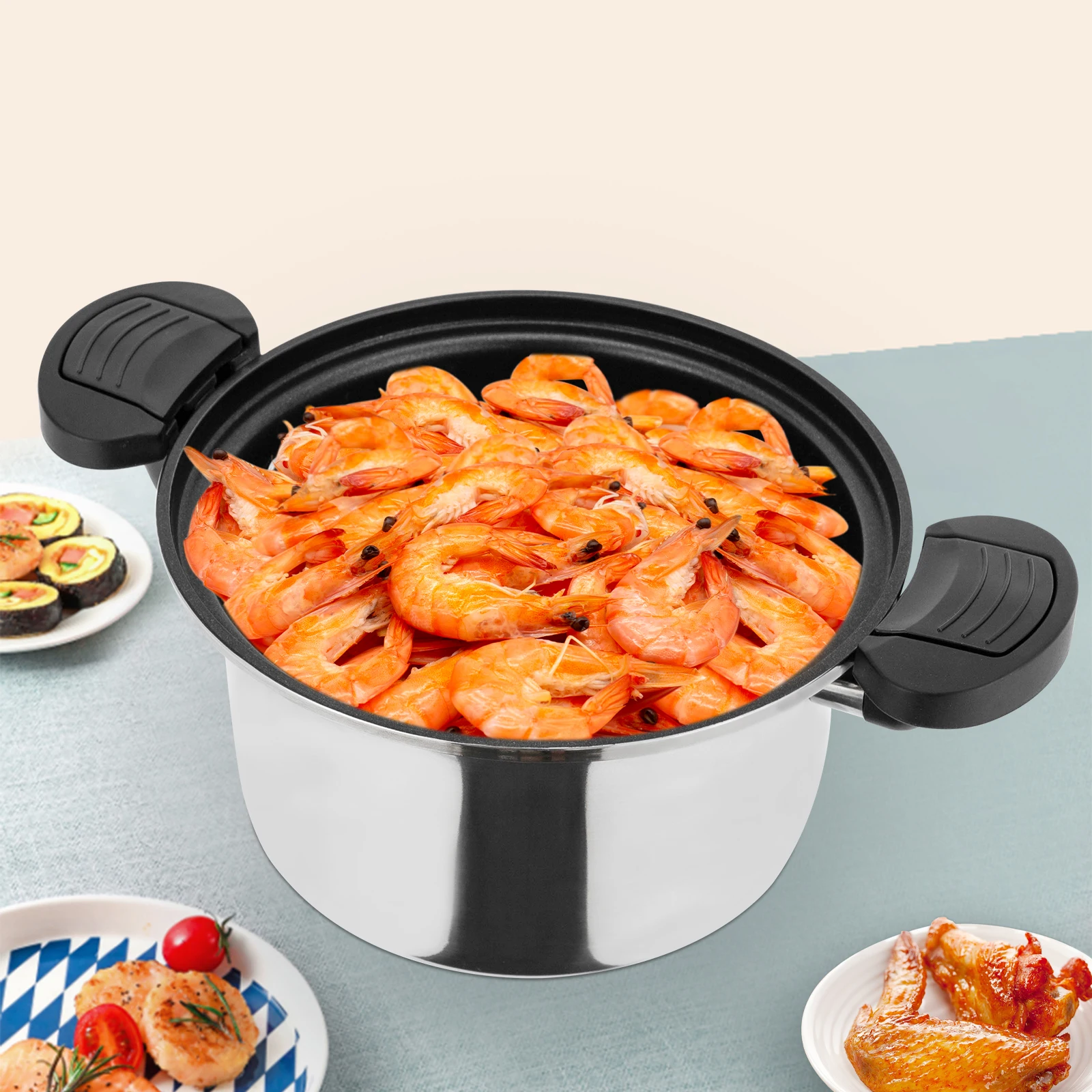 

Silver/Green Stainless Steel Pressure Cooker,Round Non-Stick Pot 24cm for Home Kitchens,Restaurant