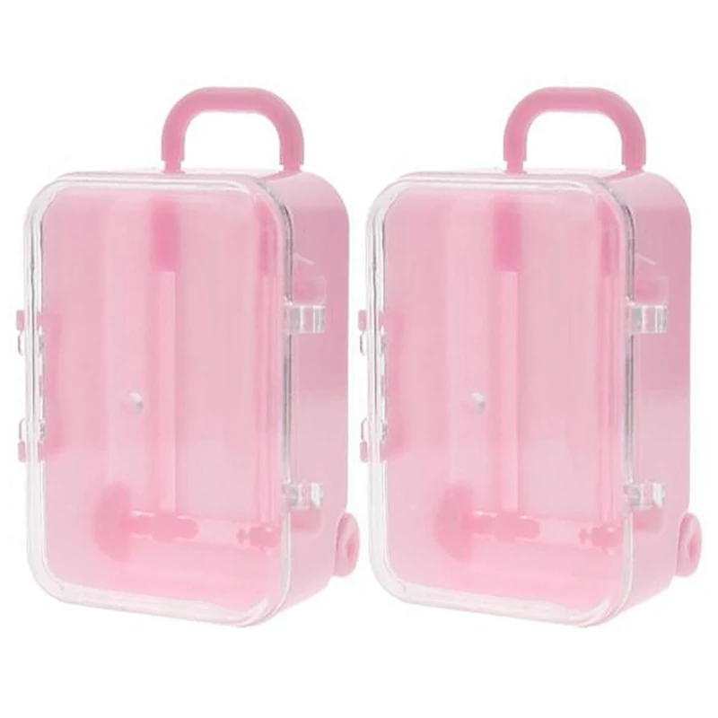 2X Pink Mini Roller Travel Suitcase Candy Box Personality Creative Wedding Candy Box Luggage Trolley Case Candy Toy