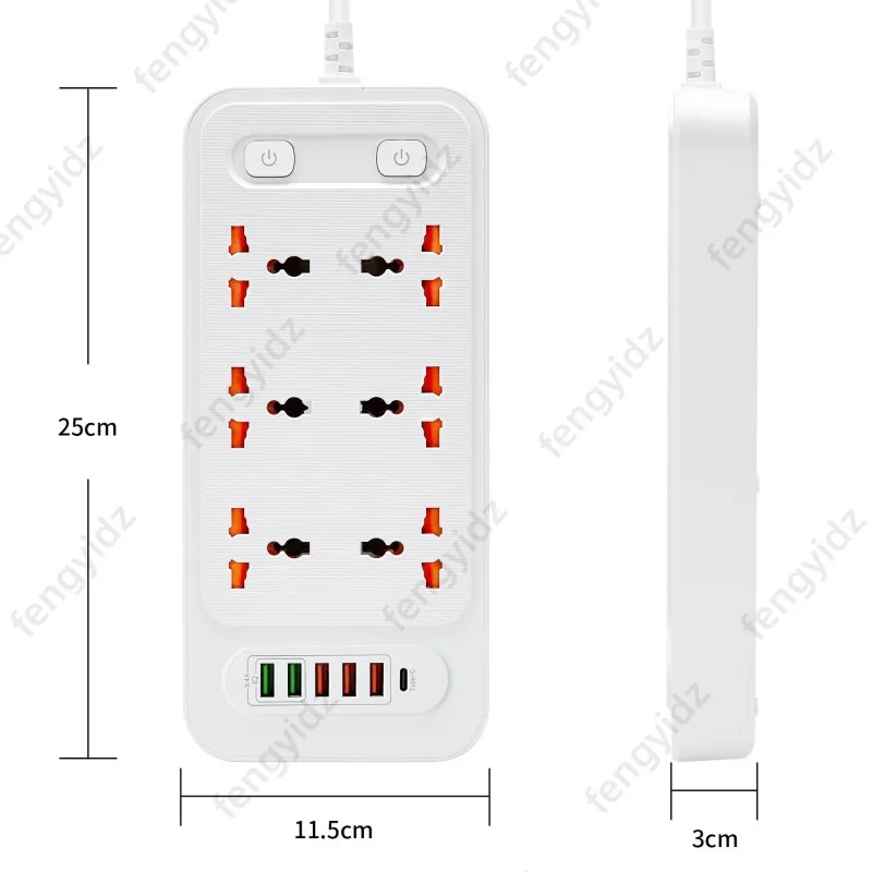 Power Multi Tap Universal Plug EU AU UK Outlet Power Strip with 2m Extension Cord AC Type C USB Port Charge Electrical Socket