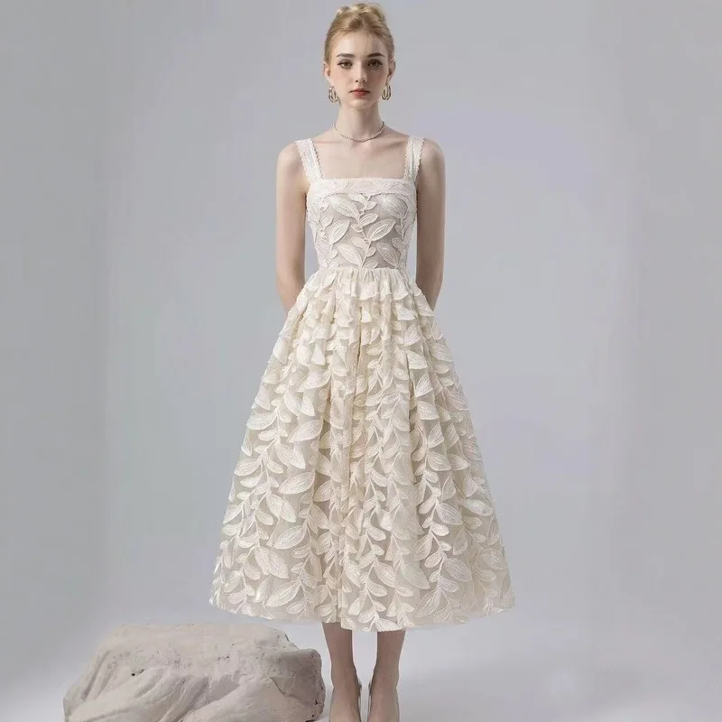 2026 New Three-Dimensional Floral Heavy-Duty Formal Dress, Strap Dress, Ethereal Style
