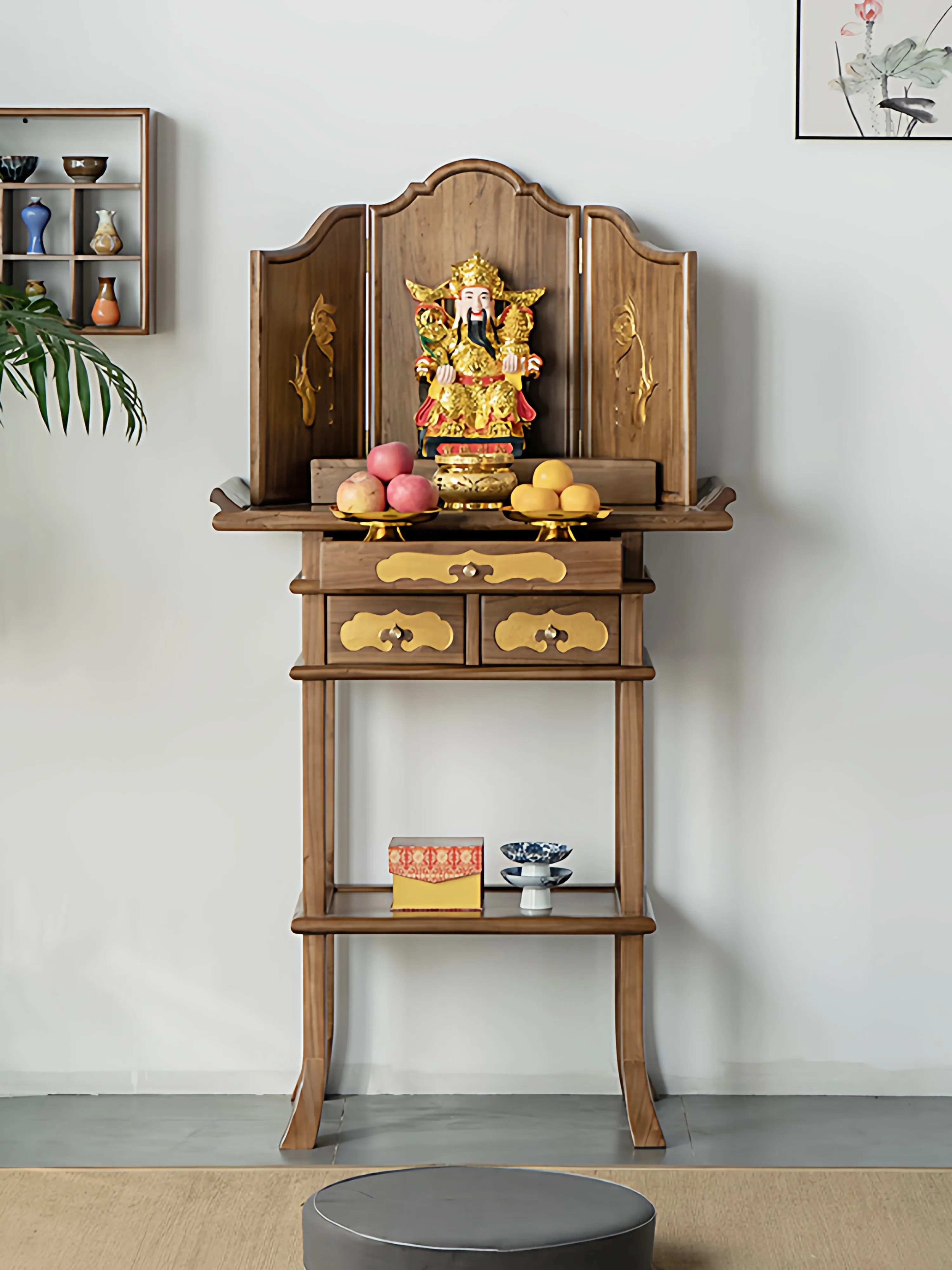 YFY new Chinese solid wood Buddhist niche Buddhist platform incense table table God of Wealth statue small vertical household