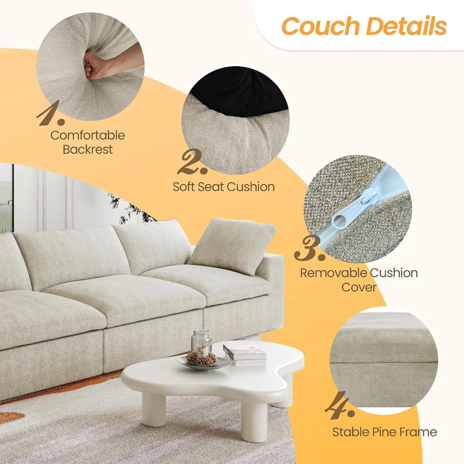 L-Shaped Modular Sectional Sofa for Living Room Modern Cloud Couch, Customized