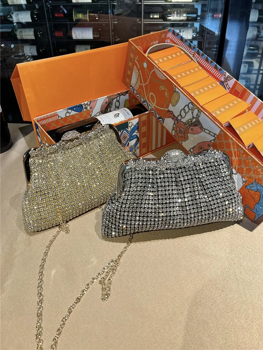

High Quality Evening Bag Women's Diamond Embedded Qipao Handbag Square Shape Alloy Material Handheld Bag for Casual Occasions