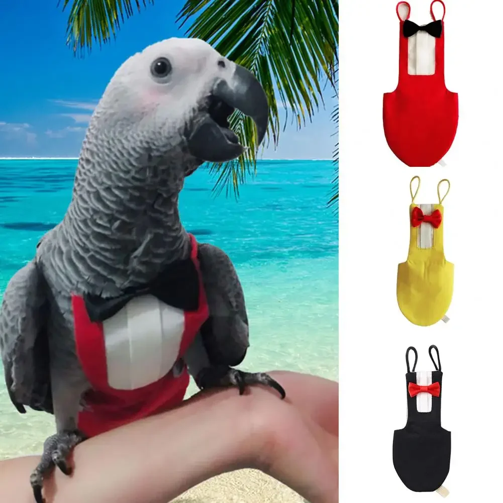 Adjustable Parrot Flight Suit Cosplay Western Style Bird Nappy with Bow Tie Soft Comfortable Parrot Diapers for Photo Props