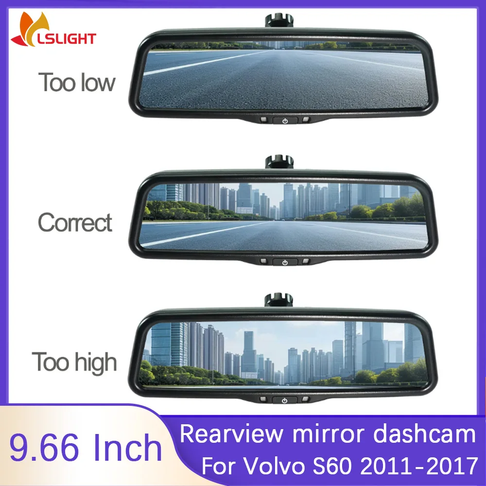 Car Rearview Mirror For Volvo S60 2011-2017 HD Reversing Full Screen Display Monitor Brightness Adjustment Supports 1080P AHD