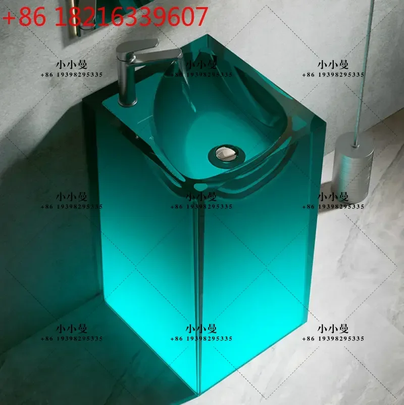 YAOColored transparent resin crystal column basin, integrated floor standing homestay bathroom washbasin with drain GN429UB