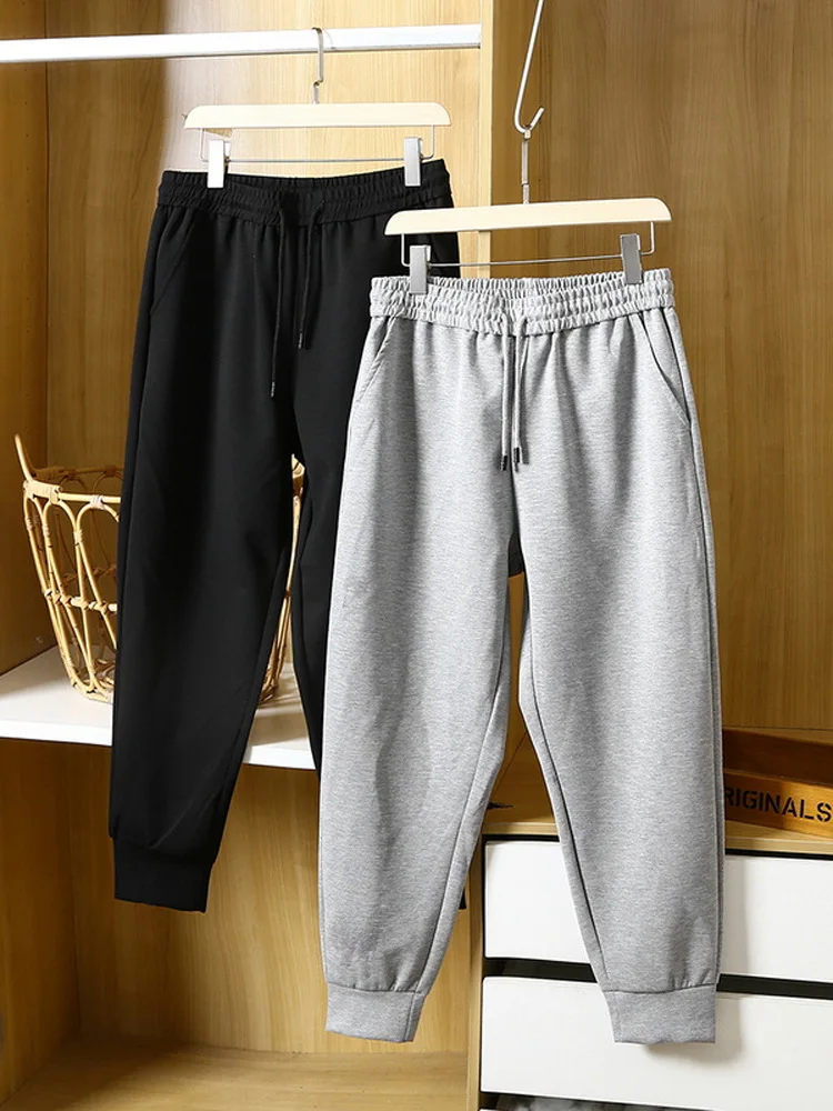 

Мужские повседневные брюки свободного кроя из трикотажа с воздушной прослойкой, прямые, спортивные, для весны и осени, модные, городские, укороченные, с манжетами