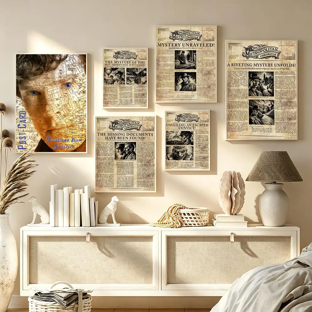 S-Sherlock Detective Newspaper Poster Trendy Aesthetic Wall Art high-end Bedroom Home Cafe library Decor