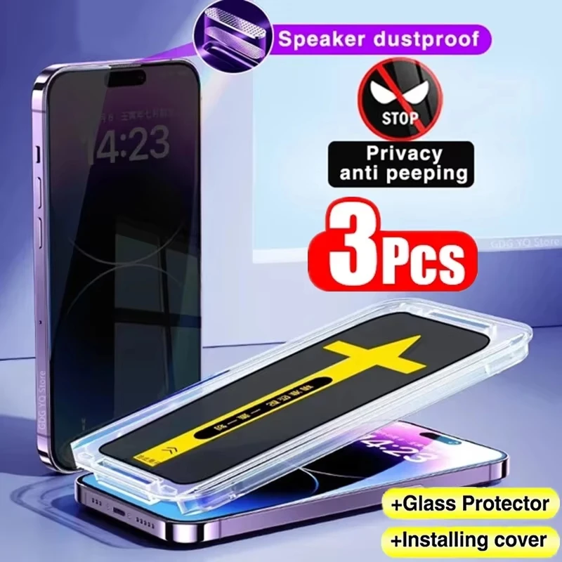 

3Pcs High End Easy Installation Anti-spy Glass for iPhone 16 15 13 12 11 14 Pro Max XR XS 6 7 8 Plus SE Privacy Screen Protector