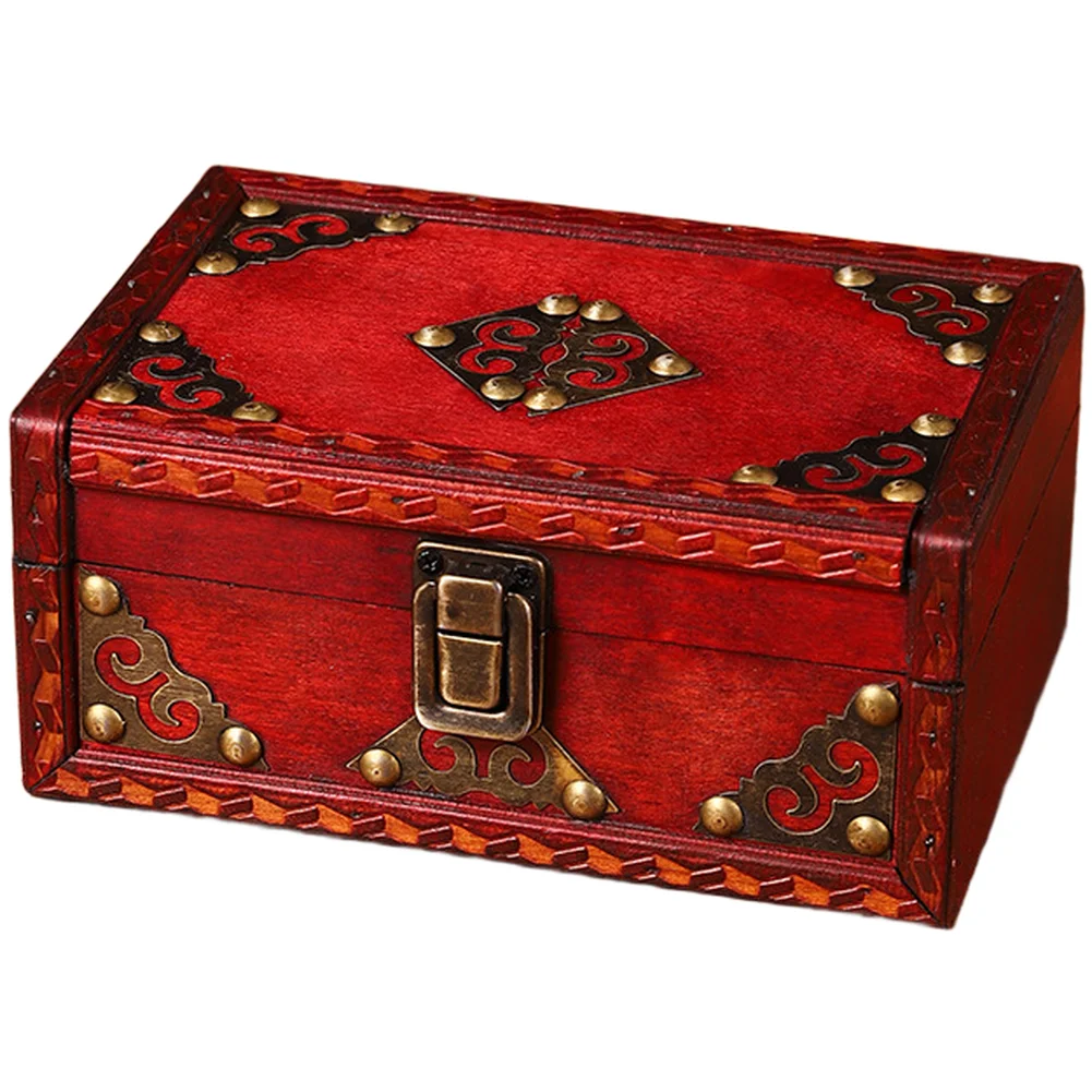 

Antique Vintage Wooden Storage Box for Jewelry and Small Accessories Desktop Organizer Compact Size with Alloy Clasps