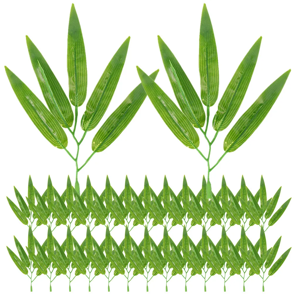 30pcs Artificial Bamboo Leaves Fake Bamboo Leaf Stems Fake Plastic Bamboo Leaves Decorations for Home Restaurant - Detail 1
