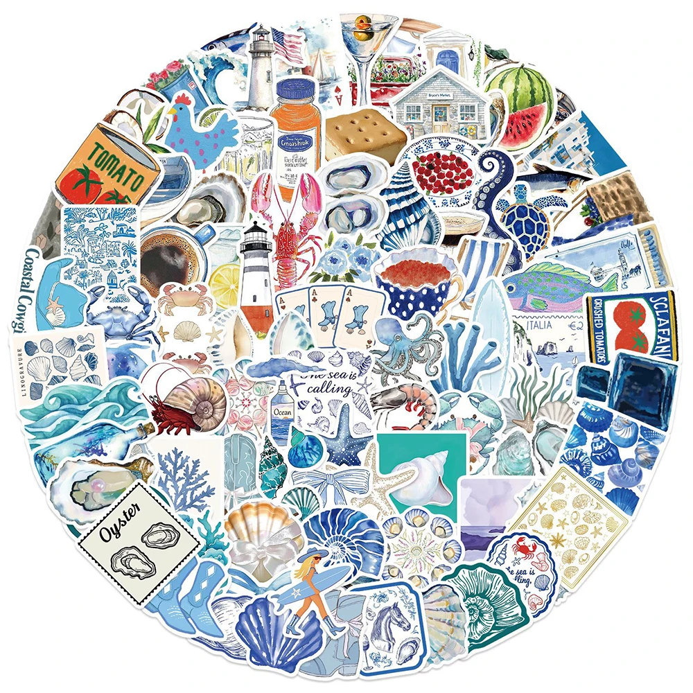 10/30/50/100pcs Cute INS Style Blue Marine Coast Aesthetic Stickers Decals Laptop Phone Fridge Scrapbooking Decoration Sticker