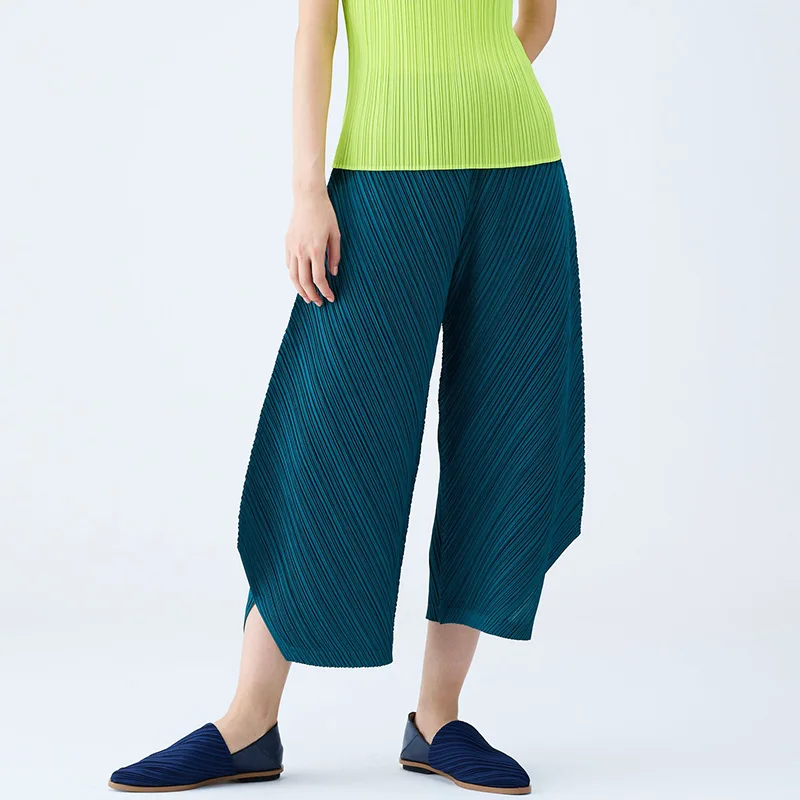 

Miyake Style Wide Leg Pants for Women with Irregular Design, Casual Pants for Women, Summer Pleated Loose Harlan Pants