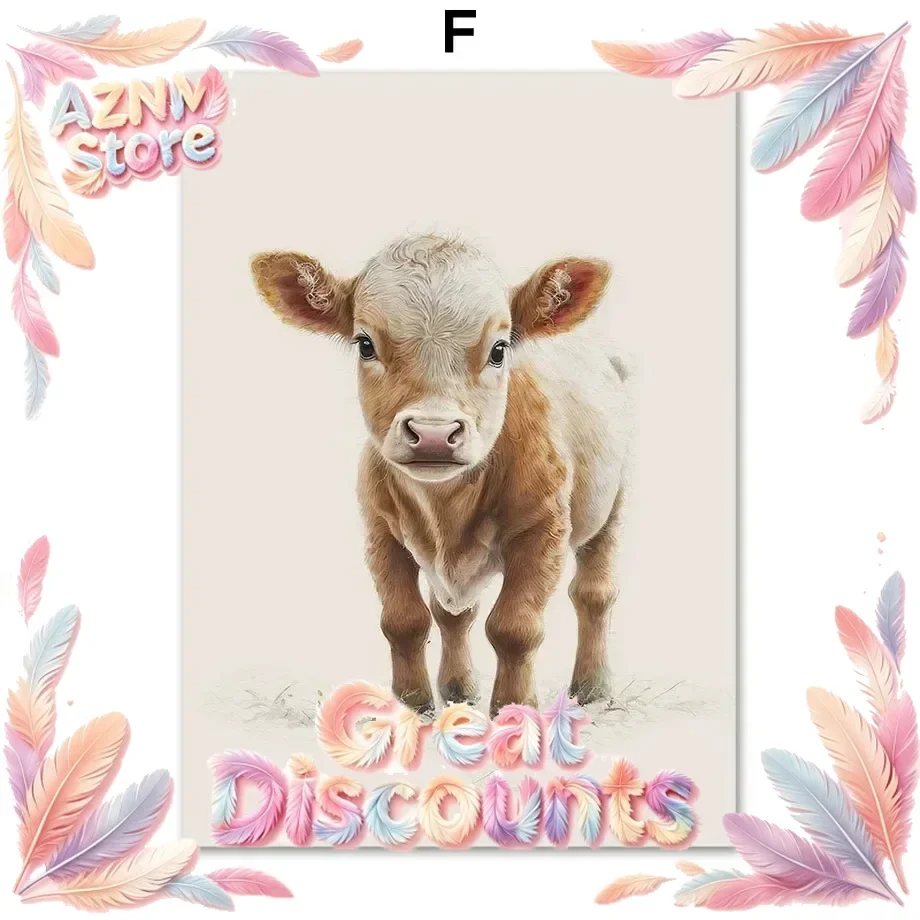 2026 Farm Baby Animals Horse Sheep Rabbit Duck Alpaca Bull Minimalist Print Canvas Painting for Living Room Modern Home Decor