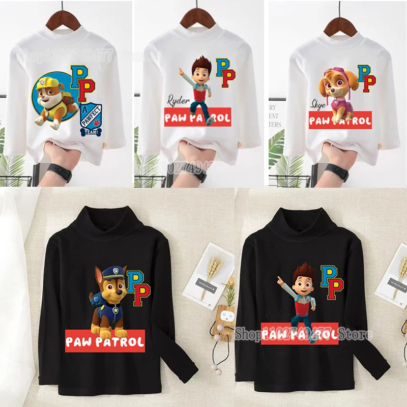 

PAW Patrol Children's High Neck T-shirt Cartoon Anime Round Neck Warm Autumn Clothes Animal Character Top Kids Clothing Gifts