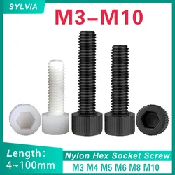 5~50pcs M3 M4 M5 M6 M8 M10 Black/ White Nylon Hexagon Hex Socket Head Screw Cup Head Knurled Plastic Bolt For Insulation Use