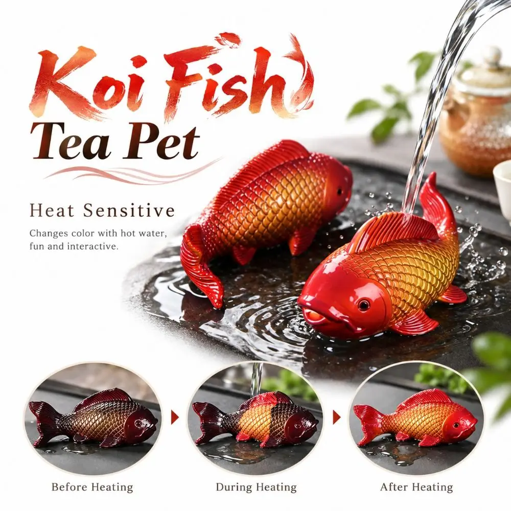 Color Changing Goldfish Tea Table Ornament Heat Sensitive Gold Koi Fish Tea Pet Resin Tea Play Decoration