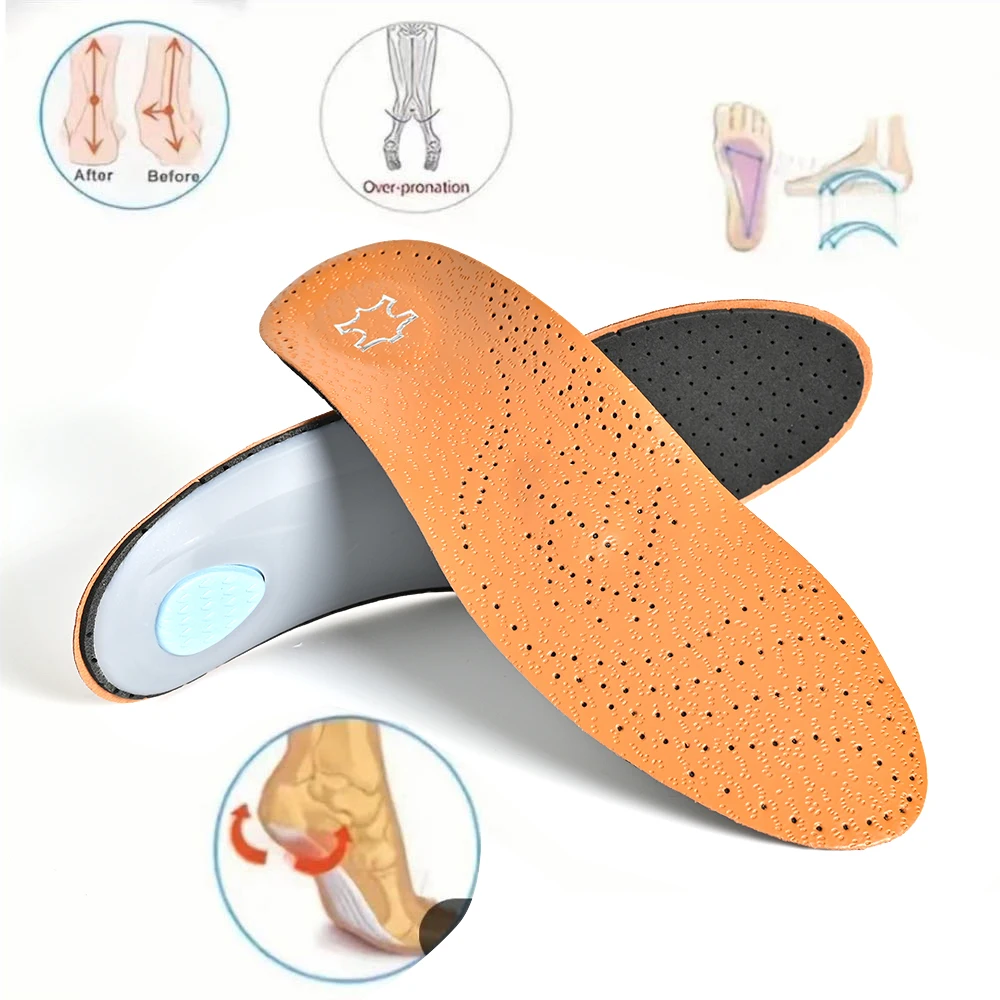 Leather Orthotic Insole For Flat Feet Arch Support Orthopedic Shoes Sole For Men Women Children O/X Leg Corrected Insoles