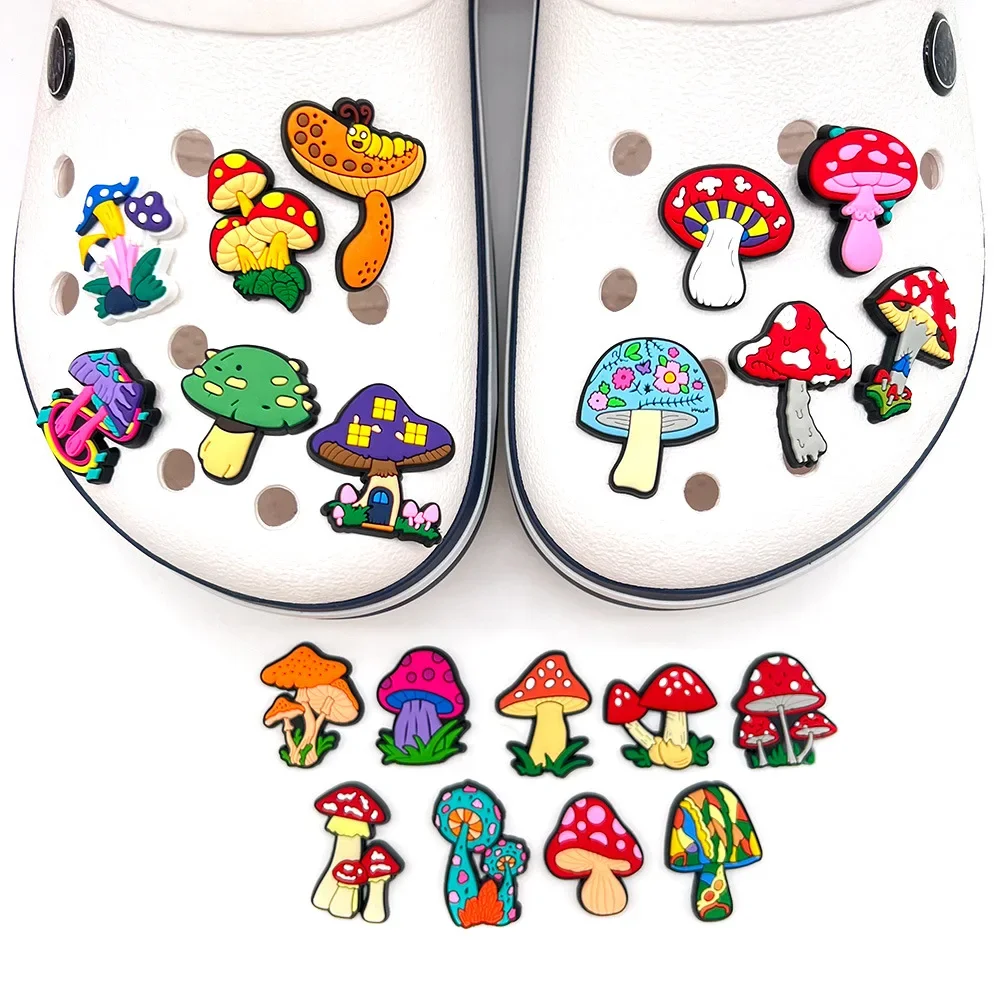 Cute Mushroom Shoe Charms, Crocs Acessórios, Tamancos, Bubble Slides, DIY Decoração De Sapatos, Fivela, Presentes De Festa