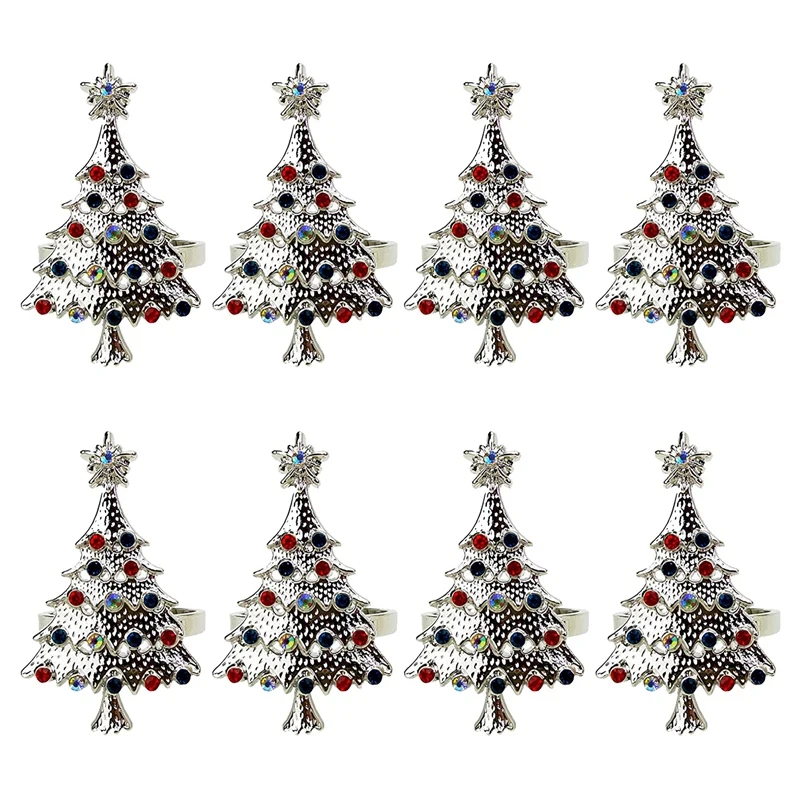 

NEW-Christmas Tree Napkin Rings Set Of 8,For Wedding, Thanksgiving Day, Family Gatherings, Birthday Party