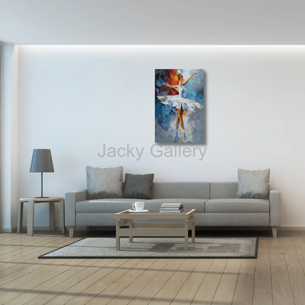 Hand Painted Textured Framed Ballet Dancer Oil Painting Canvas Art Abstract Modern Wall Decor for Bedroom Studio Living Room