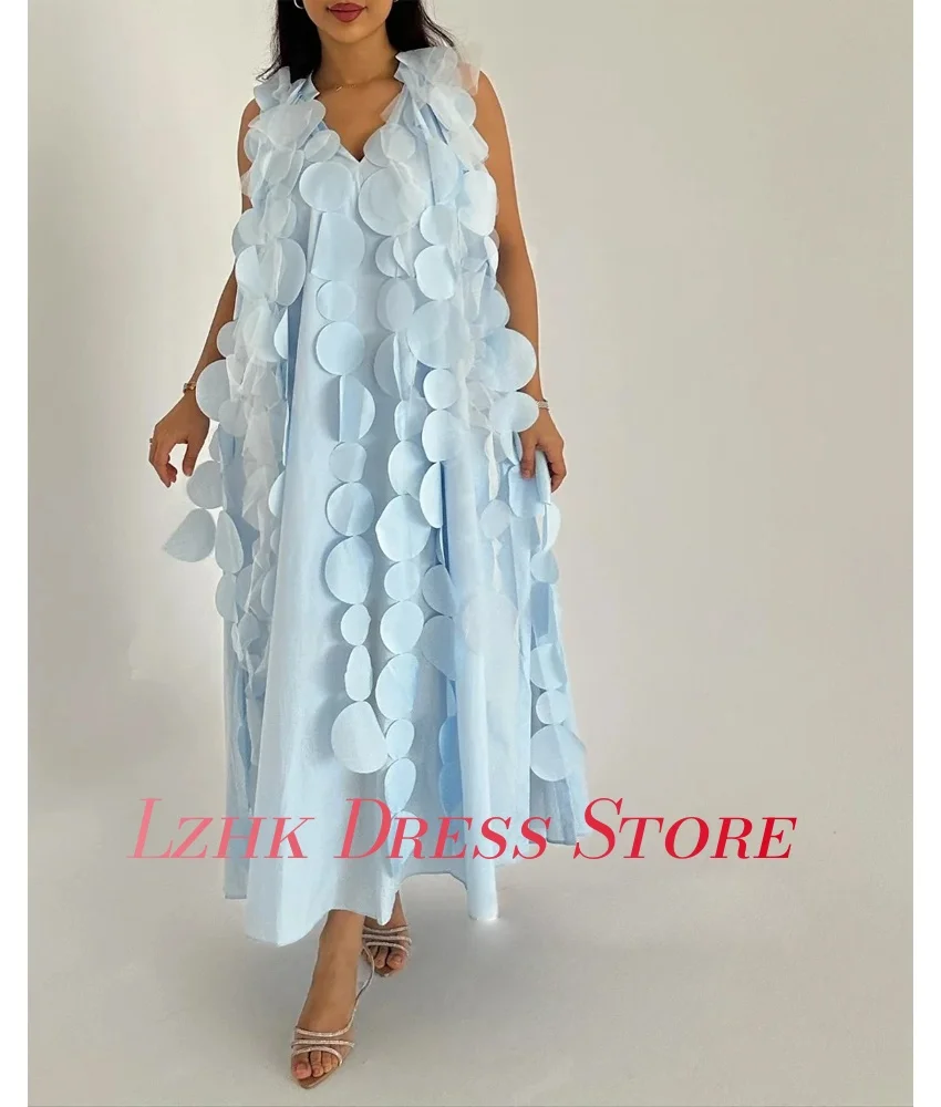 Personalizado requintado jérsei a linha apliques vestido de noite delicado sem mangas com decote em v tornozelo comprimento فساتmaveraات