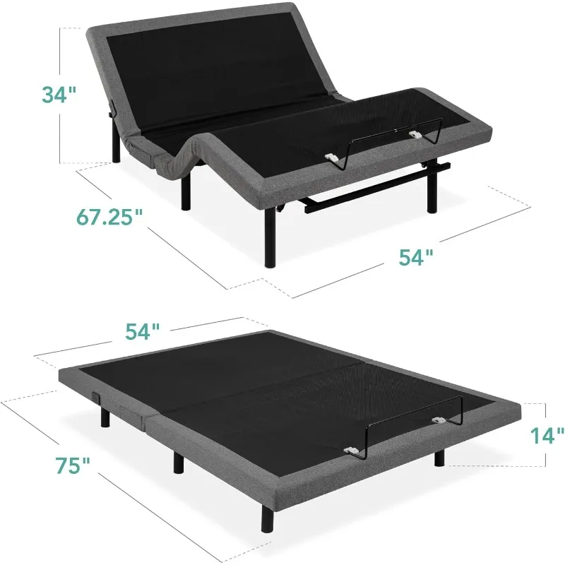 Products Ergonomic Full Size Adjustable Bed,Zero Gravity Base for Stress Management w/Wireless Remote Control,Massage,USB Ports