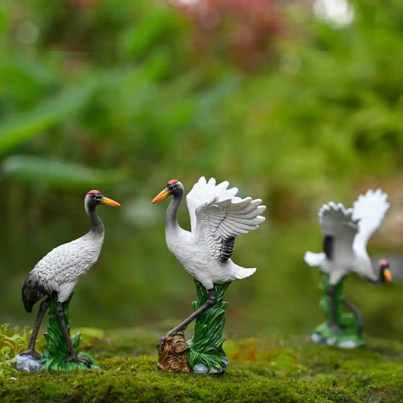 Red Crowned Crane Resin Figurines Miniature Ornament For Garden Bonsai Pond Patio Landscape Decor Unique Gift For Gardening Love