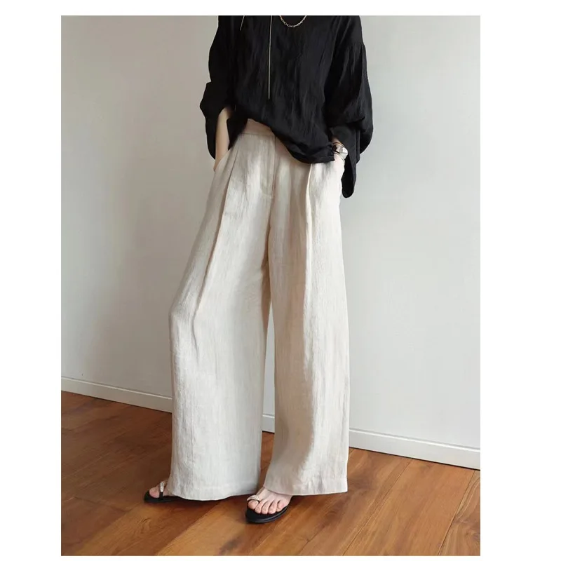 High Quality Linen Women's Pants Ginger Wide Leg Pants Temperament Generous Comfortable Easy Spring and Summer Good quality