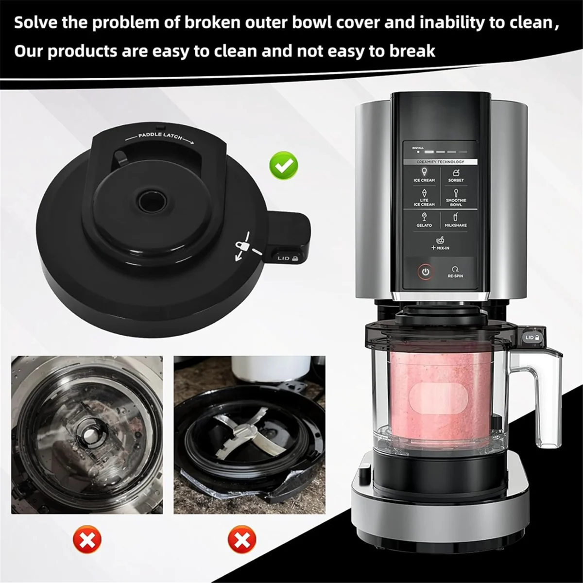 A03R For Ice Cream Maker Outer Bowl Lid for NC299AMZ/NC301/NC300/NC201/NC101 Series (NO Paddle)