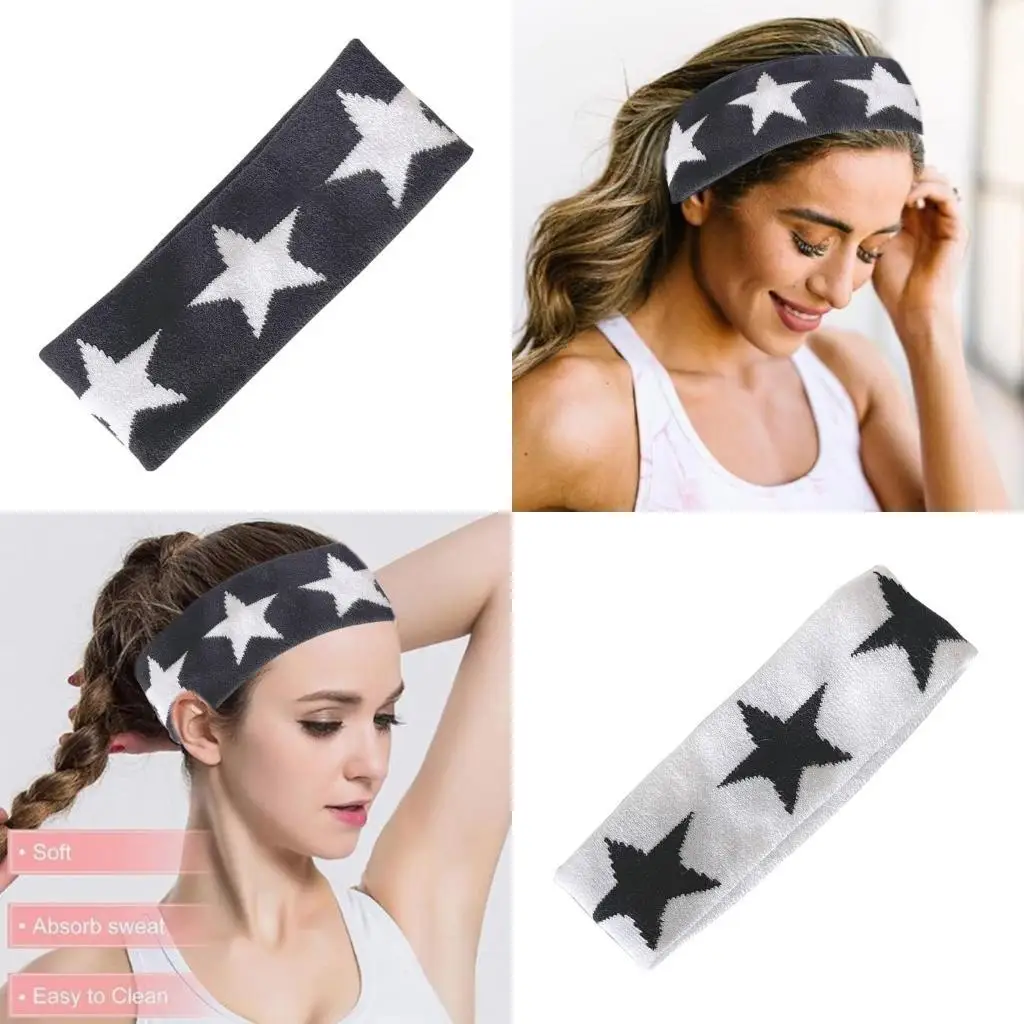 

A52E Fitness Sport Headband for Female Star Pattern Knitting Hairband Elastic Absorbent Hairwrap Wide Headband for Yoga SPA