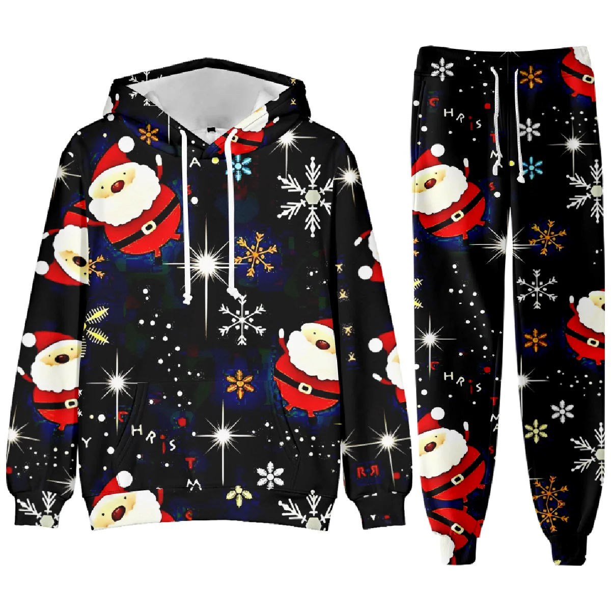 

Party New Year Holiday 3D Printed Christmas Santa Claus Man Woman Hoodies Pants 2pcs Sets Casual Oversized Long Sleeve Set