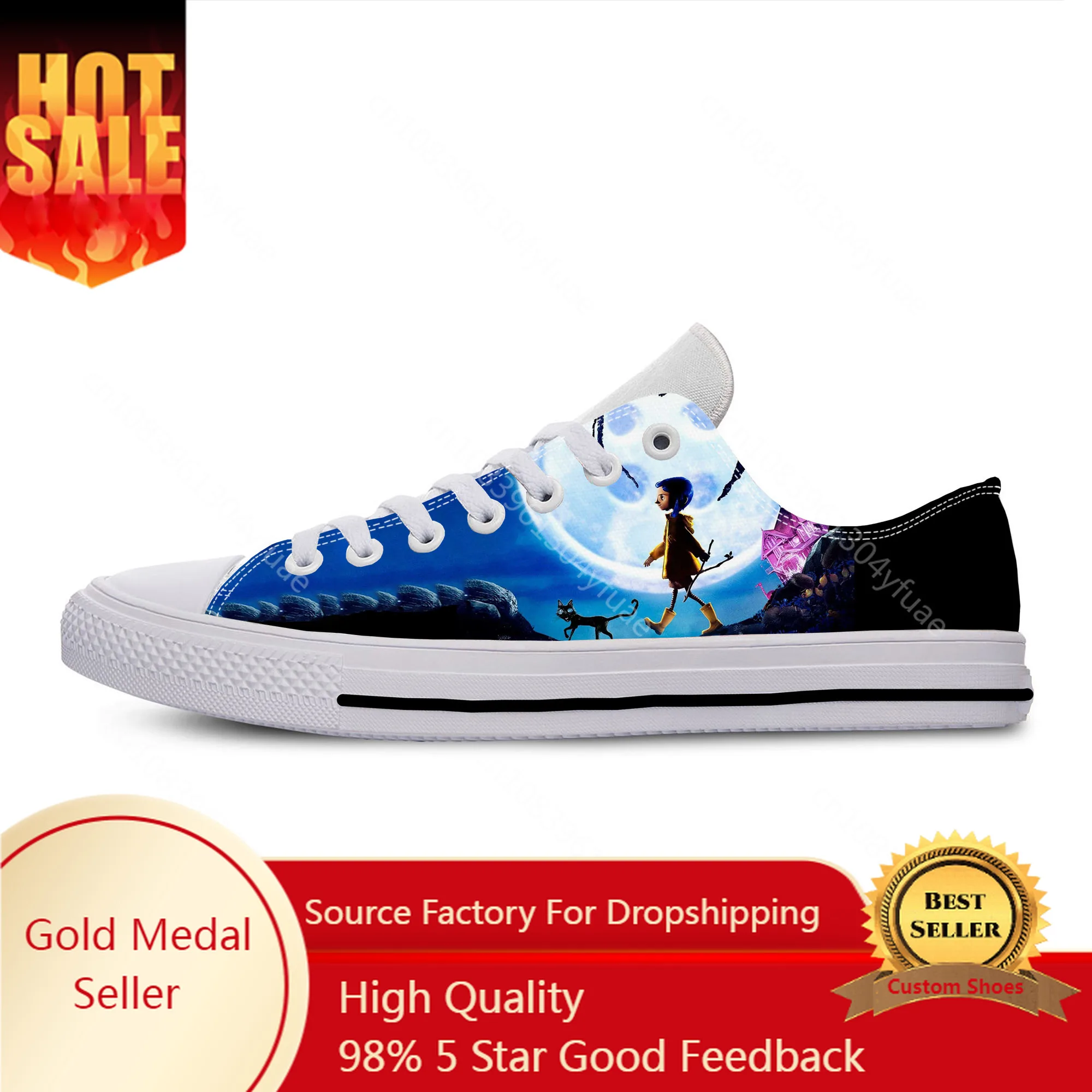 Hot Cool Summer Coraline Anime Cartoon Manga Movie Horror Fashion Cloth Shoes Breathable Men Women Sneakers Low Top Board Shoes