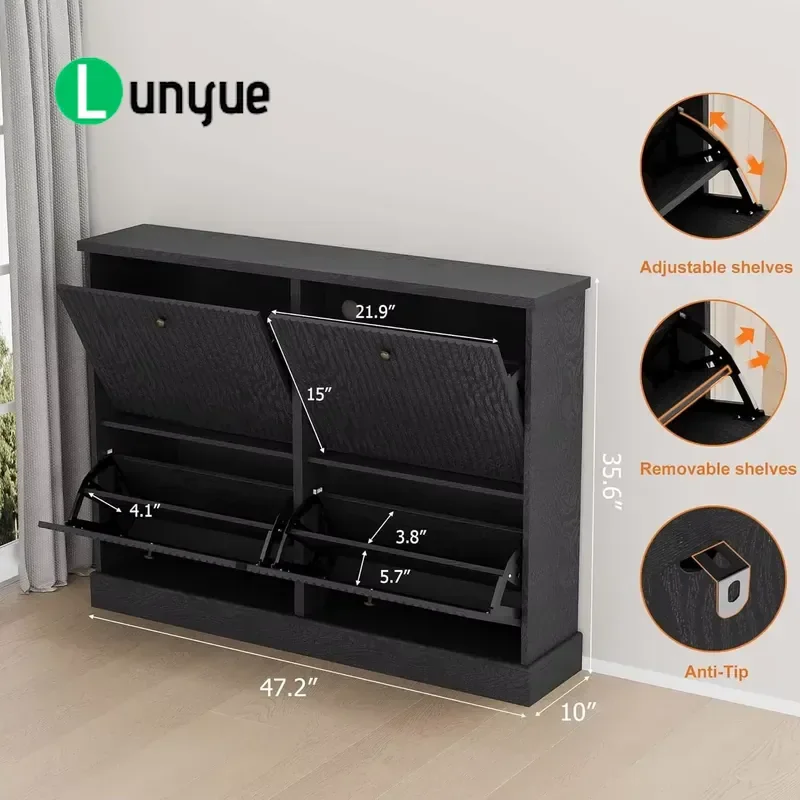 Durable Wooden Shoe Cabinet with 4 Flip Drawers Modern Storage Rack for Entrance Living Room Villa Home Organization