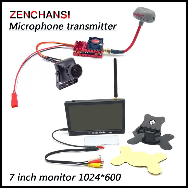 Over 20Km Range 5.8G 2W FPV Transmitter and 2.3mm CCD 2000TVL fpv camera with 5.8g 48CH 7 inch TN HD Fpv Monitor for FPV Drone