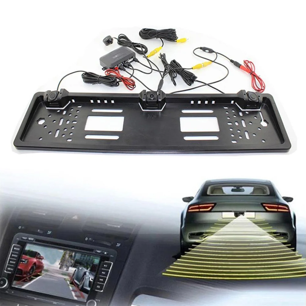 

Car Parking Assist European License Plate Frame Reversing Radar Parking Camera Sensor Car Detector Night Vision 170 Degree