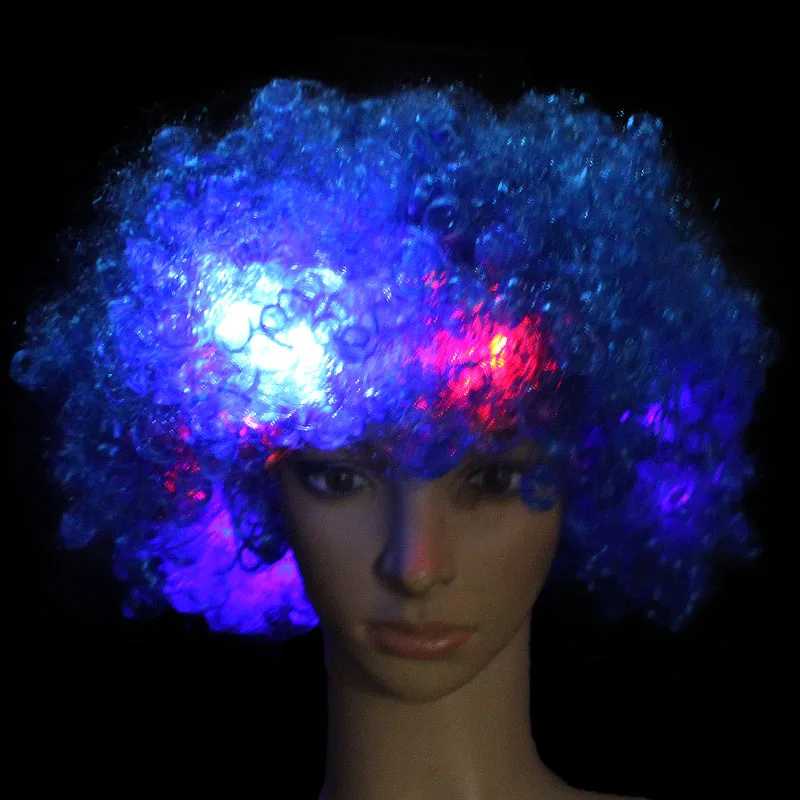 New Designing and Factory Wholesale of Football Fans Afro Wig with Led Light for Party