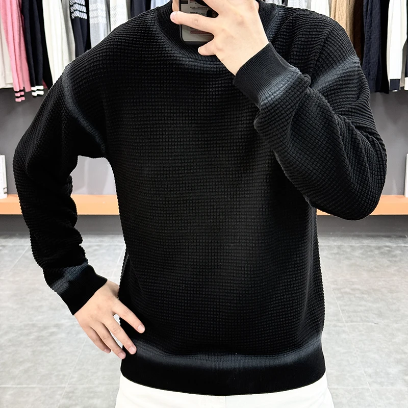 Autumn Knitted Sweater for Men Long Sleeve Casual Wool Blend Sweaters Male Round Neck Business Office Social Versatile Pullover