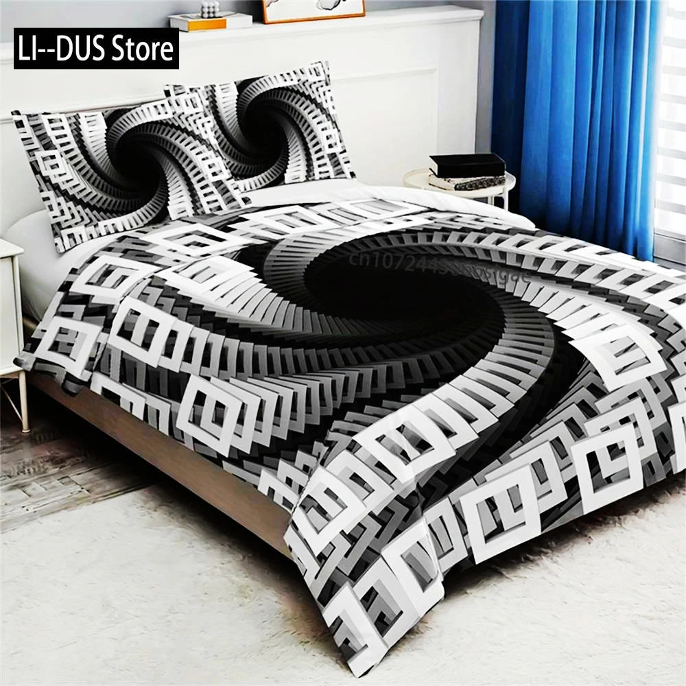 3pcs 3D Square Swirl Duvet Cover Set (1 Duvet Cover + 2 Pillowcase Without Pillow Insert), Soft And Breathable Printing Bedding
